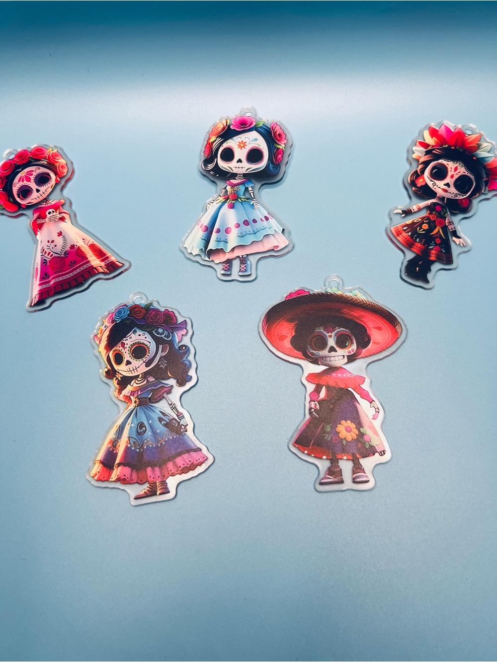 Day of the Dead Sugar Skull Acrylic Ornaments (5-Piece Lot) - Colorful Catrinas